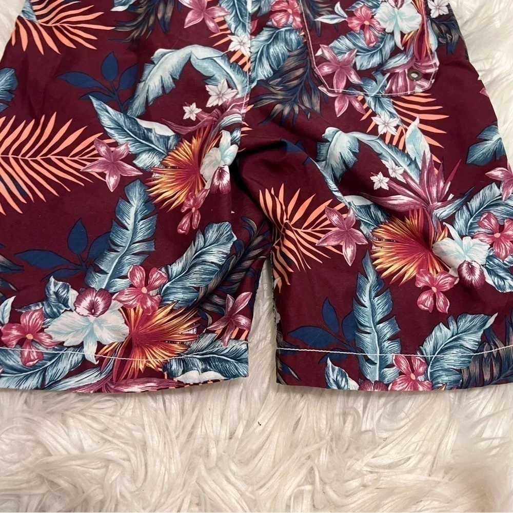 Gap Kids Swim Trunks Ruby Wine Palm Print